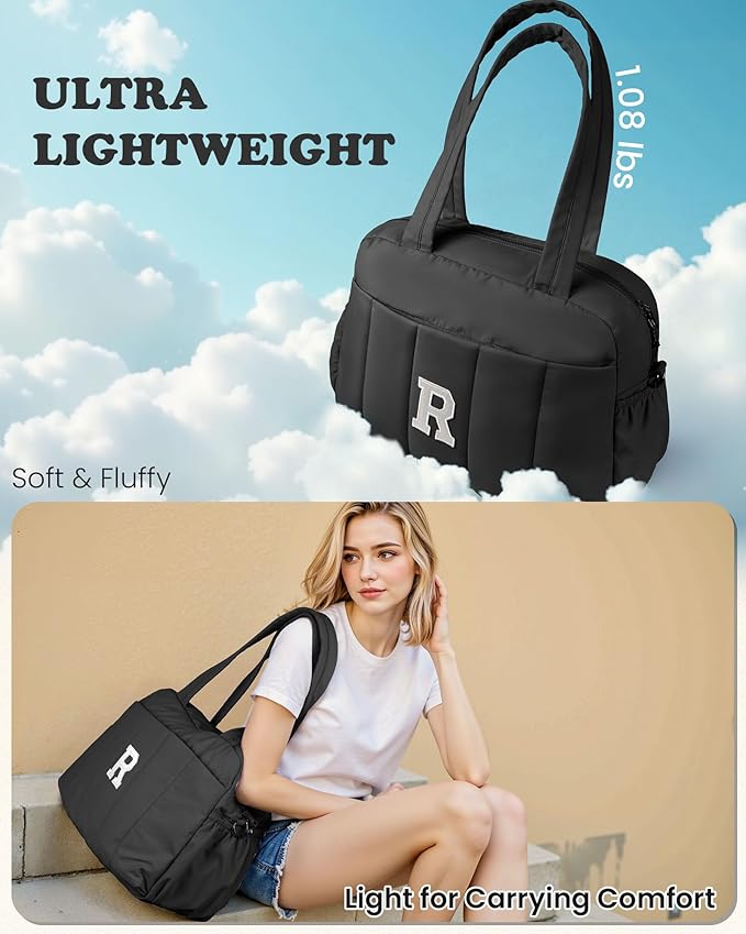 Women Duffle Bag with Initial, Personal Item Travel Bags，Girl Gifts Trendy Stuff-Gym Bag with Wet Pocket，Lightweight Travel Bags Personalized Tote with Makeup Pouch