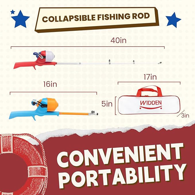 Kids Fishing Pole, Telescopic Fishing Rod, Toddler Collapsible Fishing Rod and Reel Combo with Tackle Box, Fishing Line, Bobber, and Soft Lures for Boy, Girl, Youth, Beginner, Over 4 Years Old