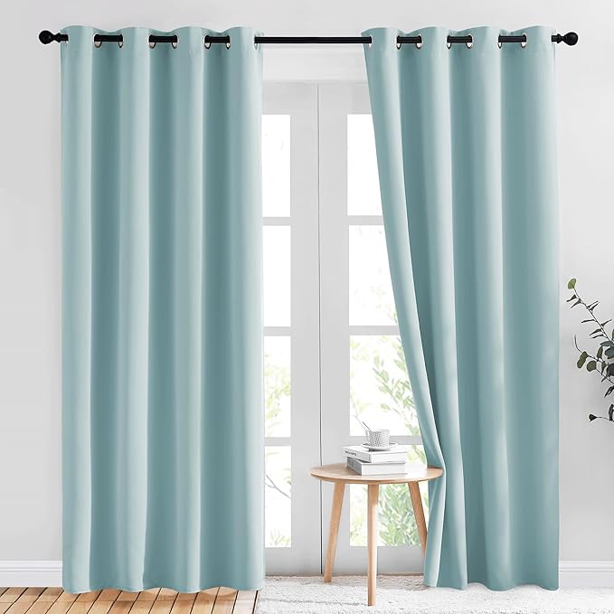 NICETOWN Room Darkening Curtains for Living Room 84 inches Long - Sky Blue Grommet Room Darkening Window Treatments Sound Reducing Drapes for Bedroom, 2 Panels, W52 x L84