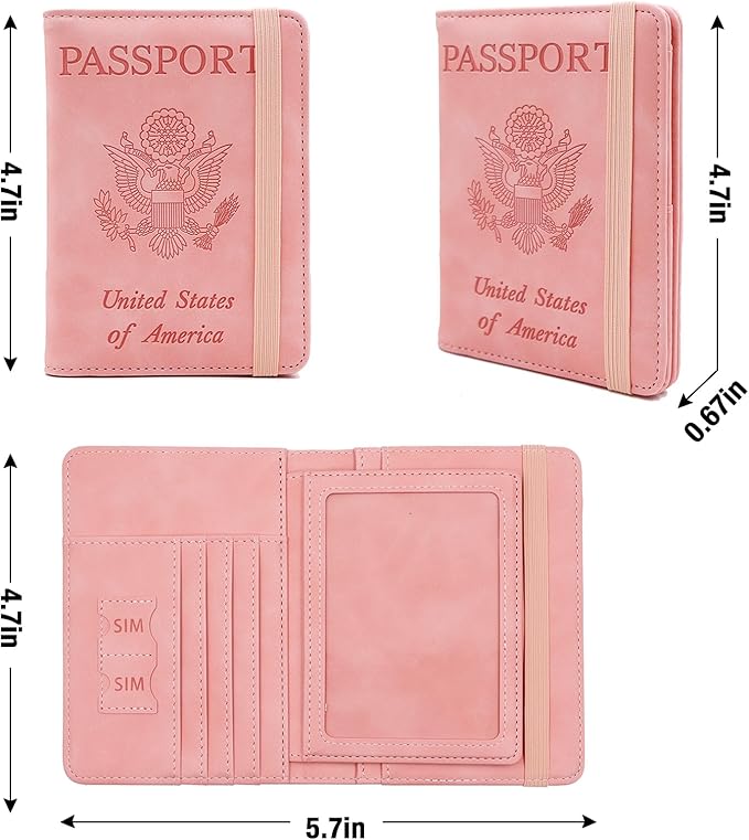 Melsbrinna Rfid Passport Holder for Travel women/Men, Cute Passport Wallet Rfid Blocking Card Slots, Rfid Passport Cover/CaseTravel Wallet, Passport Book Holder (1, Pink3)