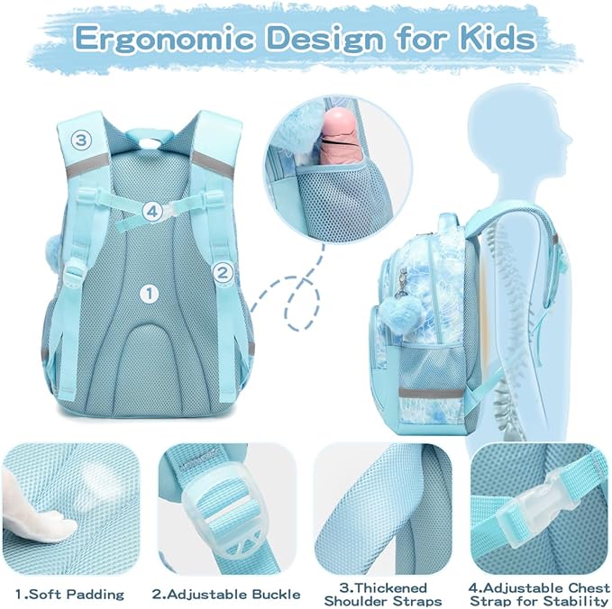 Cusangel Backpack for Girls Boys School Bookbags Kindergarten Elementary Lightweight Waterproof Multifunctional Large Capacity for kids(17 inch Fun Prints)