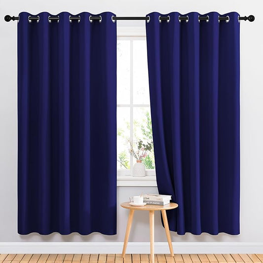 NICETOWN Blackout Curtains Panels for Bedroom - 3 Pass Microfiber Noise Reducing Thermal Insulated Solid Ring Top Blackout Window Drapes (2 Panels, 66 x 72 Inch, Navy Blue)