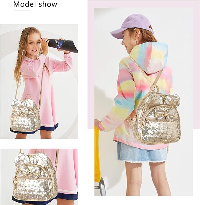 KL928 Girls Bowknot Polka Dot Cute Mini Backpack Small Daypacks Convertible Shoulder Bag Purse for Women