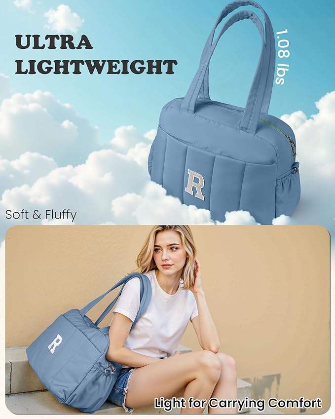 Birthday Gifts for Girl-Initial Duffle Bag, Yoga Bags for Women，Overnight Bag with Wet Pocket，Lightweight Work Bags Personalized Gym Tote with Makeup Pouch