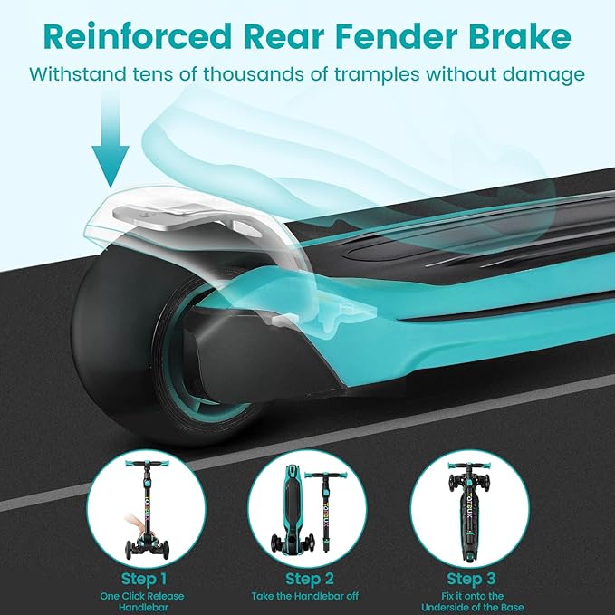 TONBUX Kids Scooter for Age 3-12, Toddler Scooter with 4 Adjustable Heights, Light Up 3-Wheels Scooter, Shock Absorption Design, Lean to Steer, Balance Training Scooter for Kids