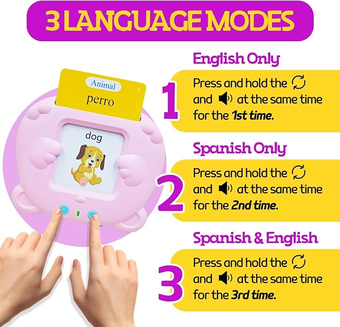ZeenKind Spanish & English Talking Flash Cards with 510 Sight Words for Toddlers 3 4 5 6 Years Old, Learn Spanish for Kids, Audible Pocket Speech Early Learning Bilingual Flashcard Toys, 255 Cards.