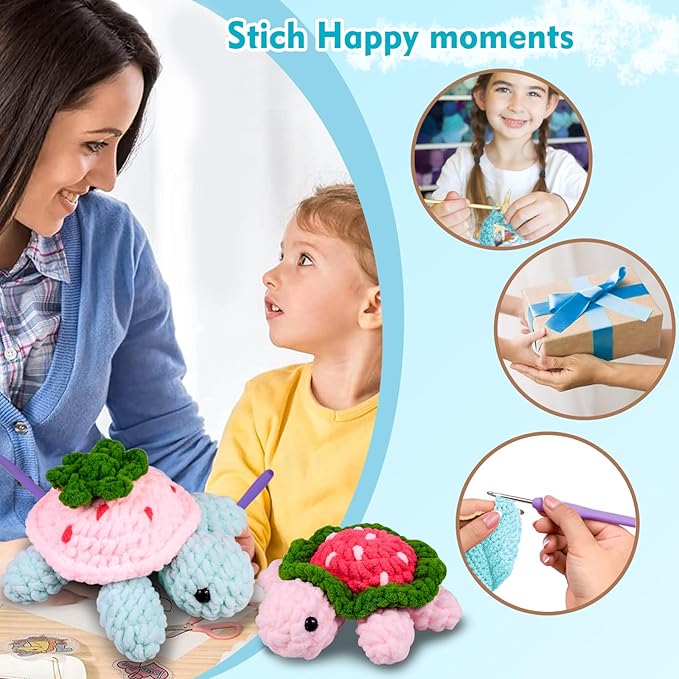 Crochet Kit for Beginners,Crochet Starter Kit with Step-by-Step Video Tutorials,DIY Crochet Animal Kits for Adults Kids,Complete Kit Included(2PCS Turtle)