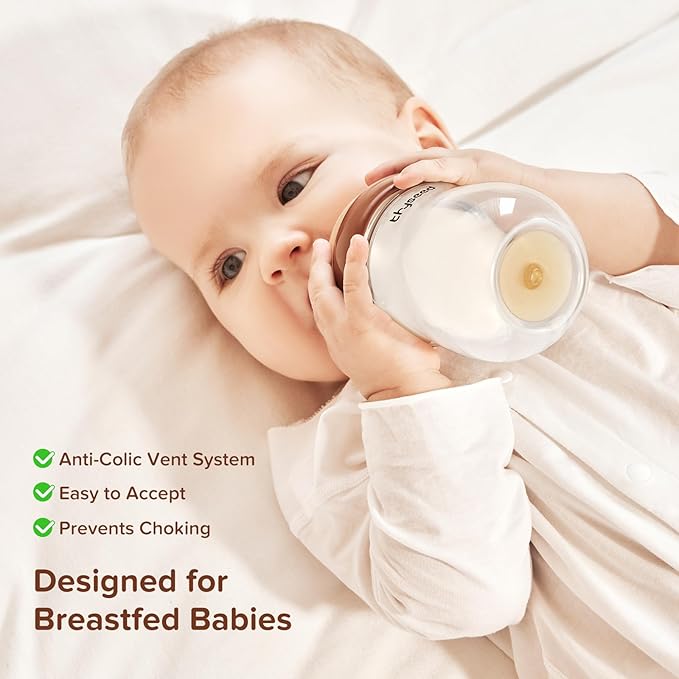 Thyseed Glass Natural Anti-Colic Baby Bottles | Newborn Breast Like Nursing Bottle for Breastfed Babies with Nipple (2+ Months) 8 Ounce, 1pack