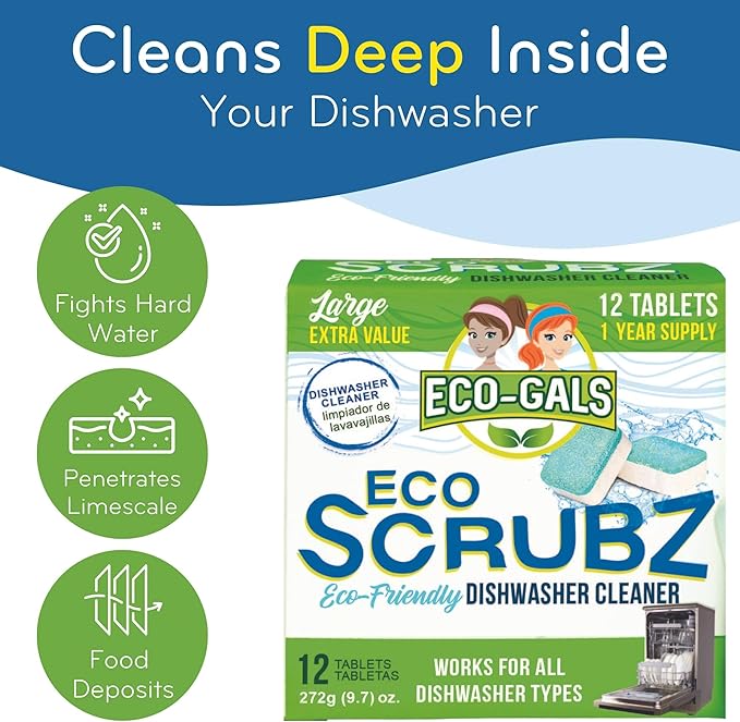 Dishwasher Cleaner, Heavy Duty, Septic Safe, Removal of Odors, Limescale, Smell, Grime, and Calcium - 12 Tablets - 12 Month Supply - Unscented