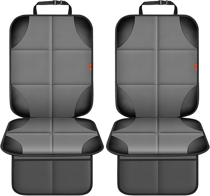 Car Seat Protector 1 Pack Car Seat Cushion Mat Thickest Padding,Waterproof 600D Fabric Car Seat Covers for Non-Slip Backing Mesh Pockets for Baby and Pet (Gray, 2 Pack)