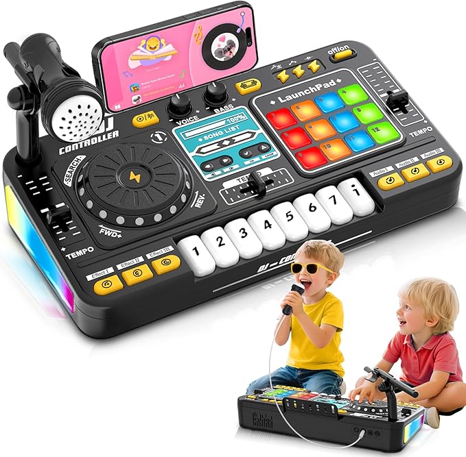 Kids Toys DJ Mixer for Party: Music Toy with Bluetooth & Microphone for Ages 3+ - 2000+ Sound Effects & Colorful Light - Idea Gift for Birthday Holiday