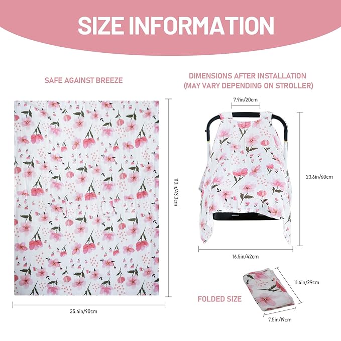 80S Muslin Car Seat Cover for Babies - Soft & Breathable Infant Carrier Canopy, Lightweight Sunshade for Summer, Universal Fit for Baby Boys & Girls