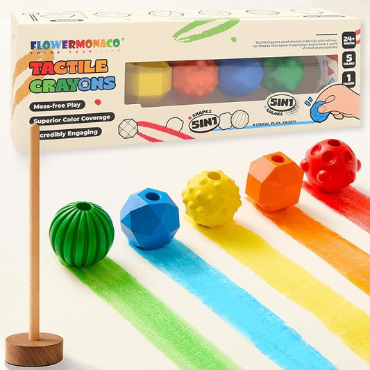 Lebze 5 Colors Educational Crayons Washable for Boys Girls Toddlers, Jumbo Non-Stick Kids Crayons, Easy to Hold Stacking & Sorting Sensory Toys Preschool Learning Ages 2+ Flower Monaco