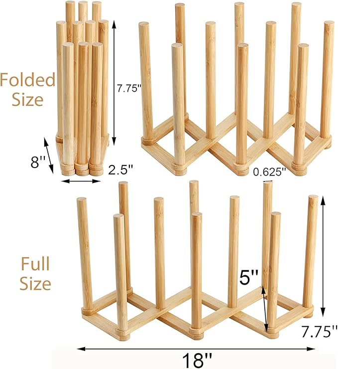 Yesland 2 Pack Wooden Bottle Drying Rack - Retractable Bamboo Dish Drying Rack Plastic Bag Drying Stander Holder for Water Bottles, Dish, Plate, Cup, Book, Pot Lid, Cutting Board, Reusable Baggies