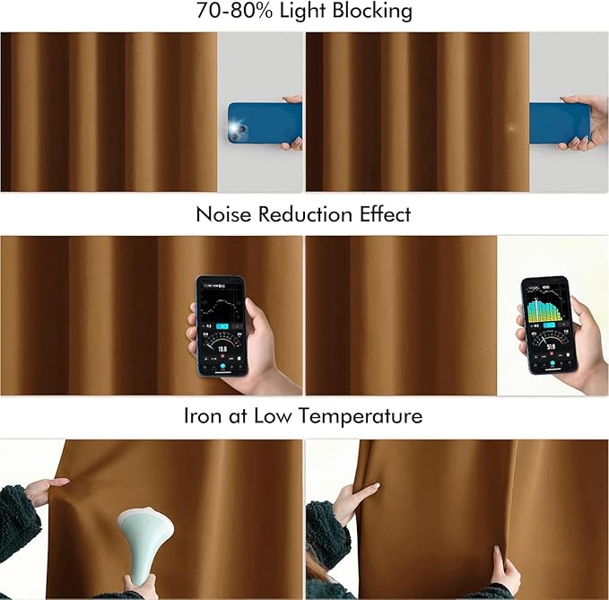 MIULEE Golden Brown Back Tab Blackout Curtain 96 Inch Long 2 Panels Set for Bedroom, Rod Pocket/Pinch Pleat Thermal Insulated Living Room Darkening Pleated Light Blocking Floor to Ceiling Drape