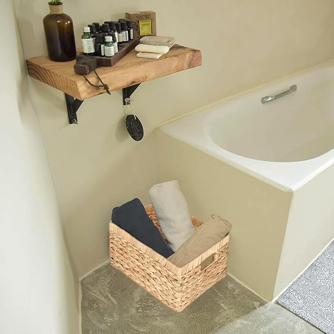 Water Hyacinth Wicker Baskets for Organizing, Rectangular Wicker Baskets with Built-in Handles 3-Pack