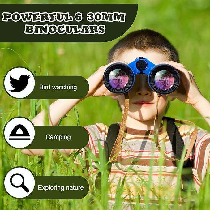 Libima 24 Pcs Binoculars for Kids Educational Compact Kids Binoculars with Neck String Toddler Telescope for Boys Girls Learning Bird Watching Camping Hiking Travel Safaris Birthday Gifts(Blue)
