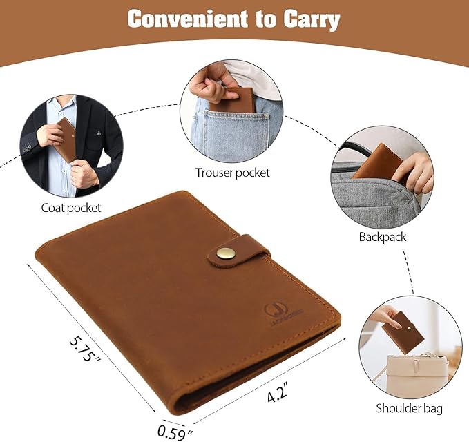 Jack&Chris Genuine Leather Passport Holder For Travel, RFID Blocking Handmade Passport Holder with Card Case Organized & Safe, Quality Travel Essentials for Women and Men for Gifting, Brown