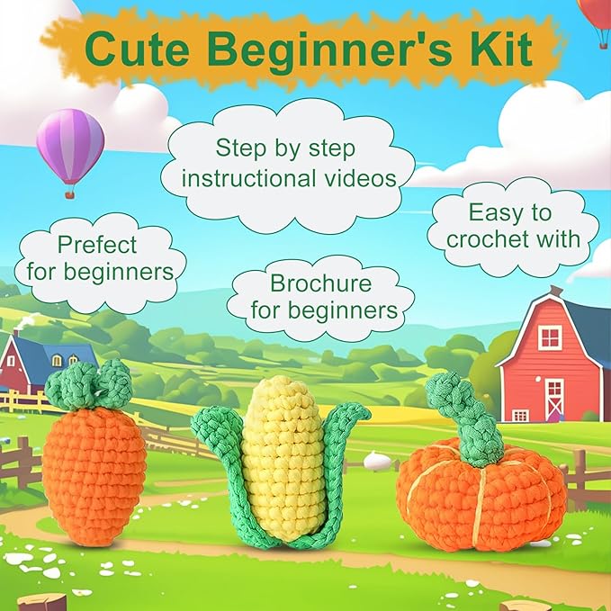 Utook Crochet Kit for Beginners, Crochet Vegetable Kit,Beginner Crochet Kit for Adults and Children, with Instructional Videos and Paper Tutorials, Handmade Crafts, Holiday Gifts (Vegetable)