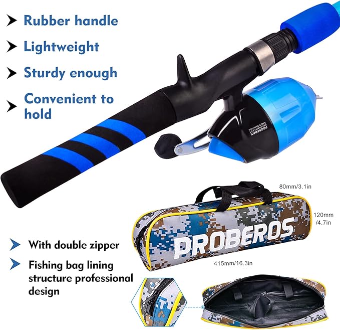 PROBEROS Kids Fishing Pole - Portable Telescopic Fishing Rod and Reel Combo Kit - Spincast Fishing Reel Casting Rods with Lures Lines Tackle Box and Bag for Boys Girls Youth Fishing