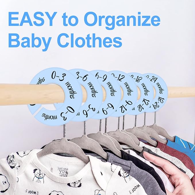 Pro Goleem Baby Closet Dividers Blue Baby Closet Organizer for Nursery Baby Clothes Size Age Dividers Fits 1.5" Rod 6 PCS