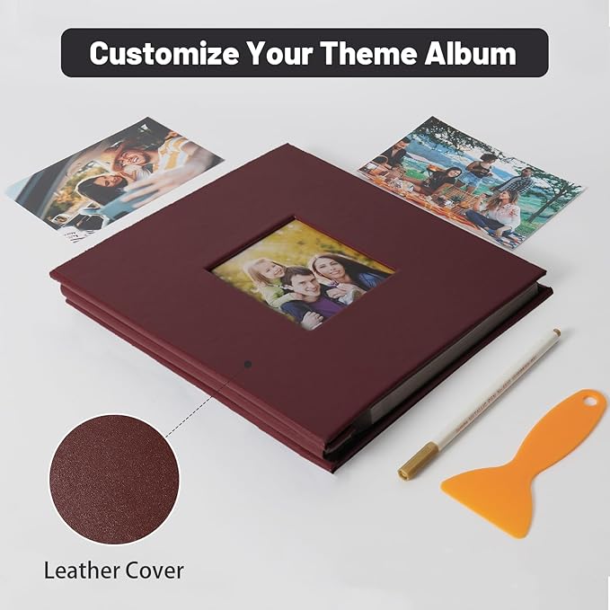 RECUTMS Photo Album Self Adhesive Magnetic Scrapbook 4x6 5x7 8x10 Pictures Scrapbook Album, 40 Pages Photo Book for DIY Baby Family Wedding with Metal Pen and Plastic Board (Brown)