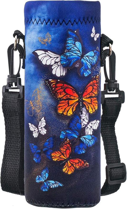 Neoprene Water Bottle Carrier Bag with Adjustable Shoulder Strap for Men Women Walking Hiking,Portable Insulated Holder Case for Stainless Steel/Glass/Plastic Bottles