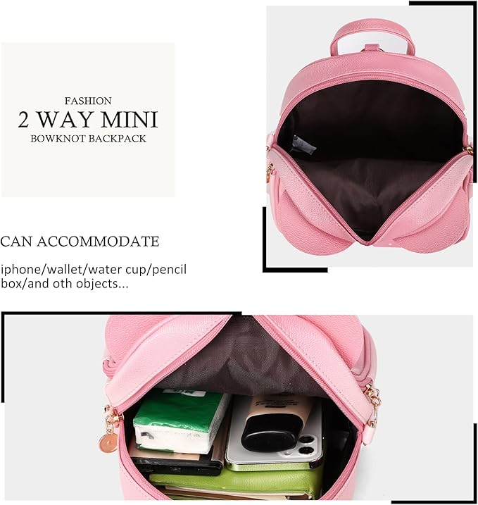 KL928 Girls Bowknot Polka Dot Cute Mini Backpack Small Daypacks Convertible Shoulder Bag Purse for Women