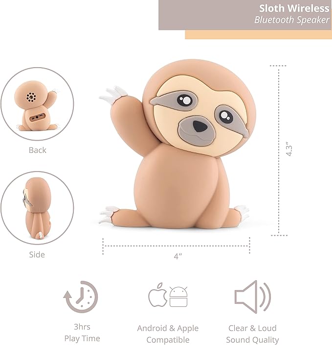Sloth Bluetooth Wireless Speaker - Bluetooth Speaker for Kids - Portable Bluetooth Speaker in Many Fun Designs - Compatible with iPhone and Android Devices