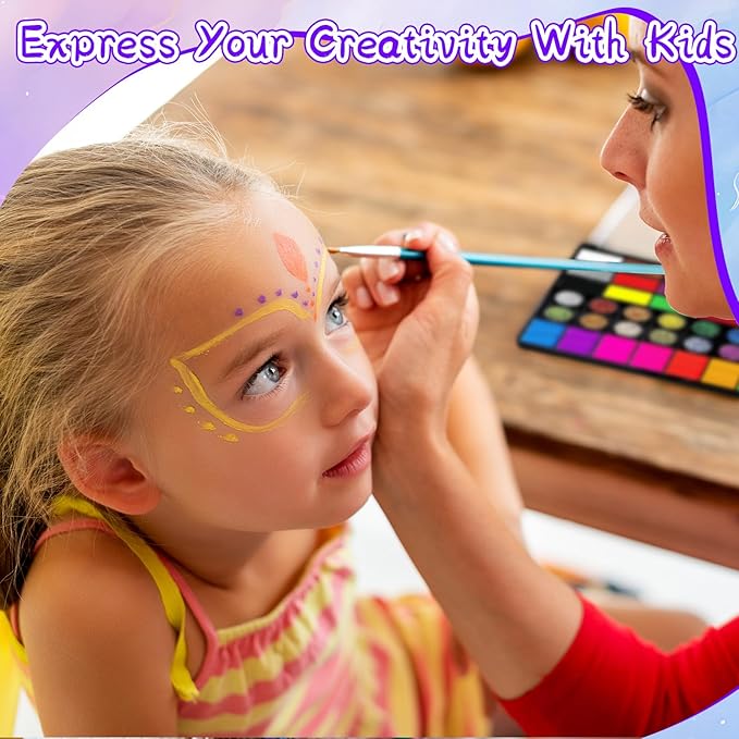 Face Painting Kit, 42 Colors Body Paint With 10 Pcs Brushes, Safe & Non-Toxic Washable for Children Adults Halloween Christmas Party