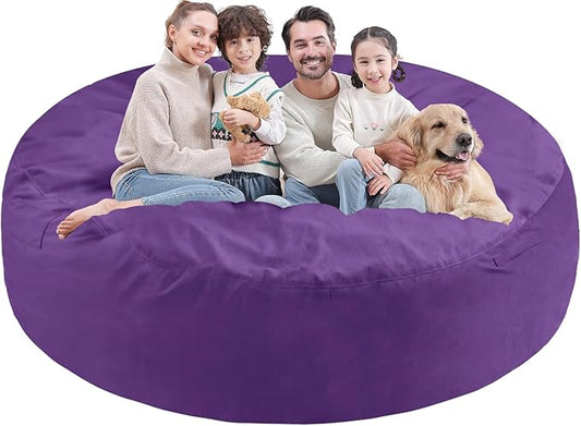 7FT Bean Bag Chair, Large Bean Bag Chairs with Memory Foam Filled, Fluffy Beanbag Sofa with Dutch Velvet Cover, Round BeanBag Chairs for Living Room, Playroom - Purple