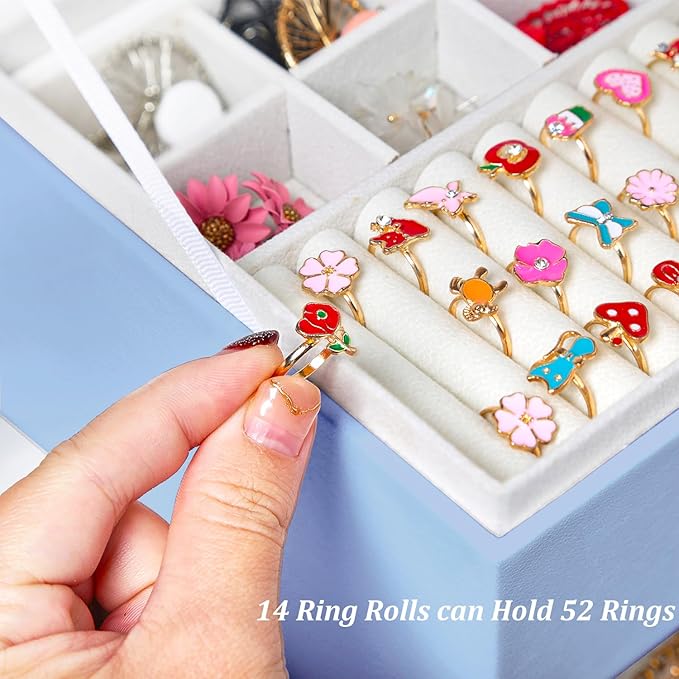 Earrings Jewelry Box for Girls, 5 Layers Jewelry Organizer with Earring Holder Organizer for Girls Earring Organizer Jewelry Boxes for Women Earrings and Necklaces Jewelry Box Organizer Blue