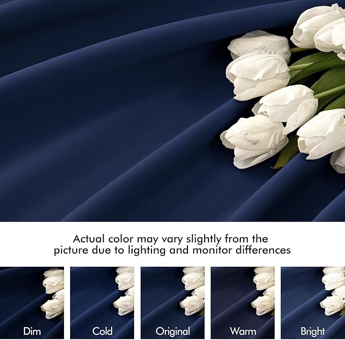 MIULEE Navy Blue Back Tab Blackout Curtain 96 Inch Long 2 Panels Set for Bedroom, Rod Pocket/Pinch Pleat Thermal Insulated Living Room Darkening Pleated Light Blocking Floor to Ceiling Drape