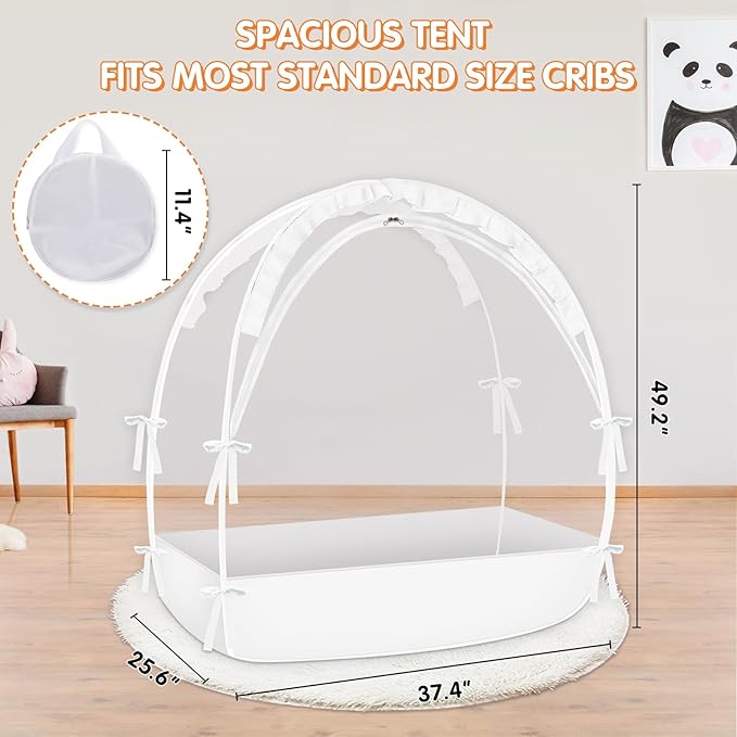 Pack N Play Tent - Mini Crib Tent to Keep Baby from Climbing Out - Crib Net to Keep Baby in - Pop Up Breathable Cribs Cover - Canopy with Upgrade Strong Mesh and Durable Zipper (White, Small)