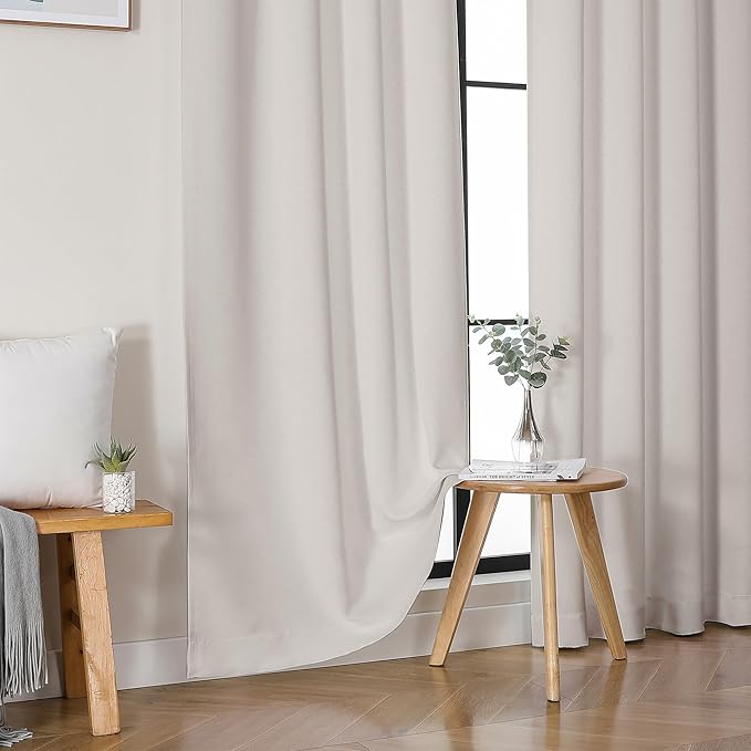 Simplebrand Ava Natural Blackout Curtains for Bedroom 63 Inch Length 2 Panels Set, Solid Thermal Insulated Energy Saving Rod Pocket Window Treatment Curtains Blackout Drapes, W40 x L63 Inch, Natural