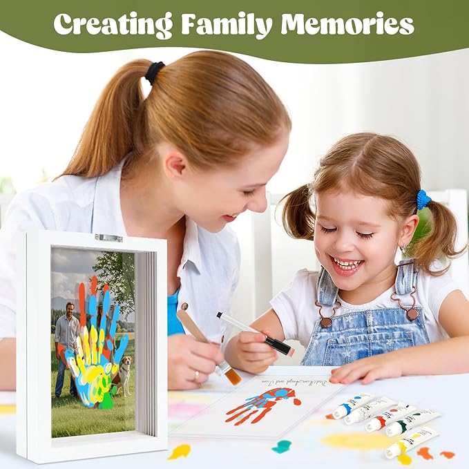 Family Handprint Kit, DIY Baby Hand and Footprint Handmade Keepsake Wooden Frame, Family Gifts with 5 Non-Toxic Baby-Safe Paint, Ideas Gift for New Parents, Grandparents, Father's Day, Mother's Day