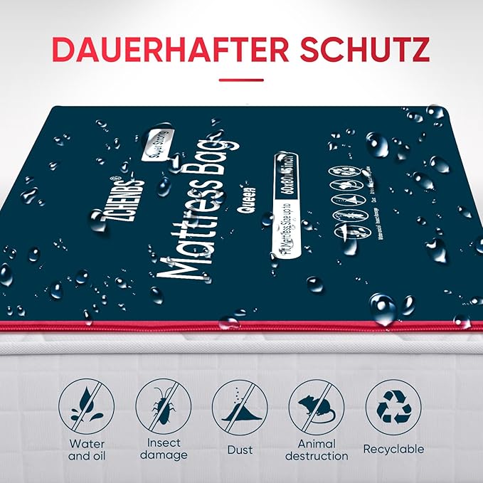 ZCHENBS® – Mattress Bags for Moving and Storage,Mattress Bag with Zippers,5 Mil Ultra-Thick Bed Bag,Waterproof,Anti-Tear,Heavy-Duty Mattress bag (Black, Queen-(2 Pack))