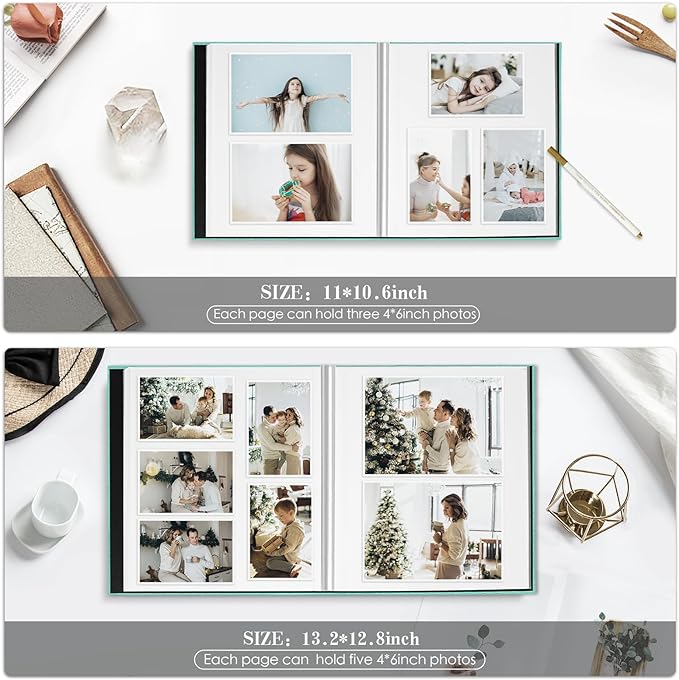 Spbapr Large Photo Album Self Adhesive 3x5 4x6 5x7 8x10 Pictures Magnetic Scrapbook 40 Blank Pages Linen Cover DIY Album with A Metal Pen Turquoise