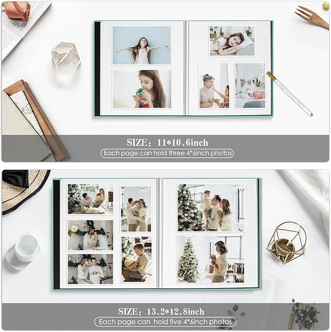 Spbapr Large Photo Album Self Adhesive 60 Pages Linen cover DIY Magnetic Scrapbook album with A Metal Pen Hold 4x6 5x7 6x8 8x10 10x12 Pictures Khaki