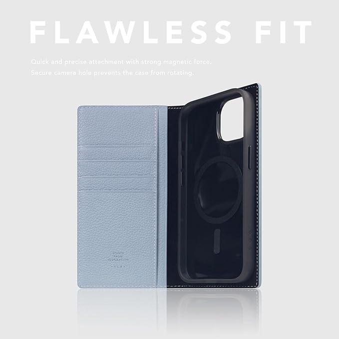 D8 Full Grain Leather Wallet Case for iPhone 15 - [2-in-1] Handcrafted Detachable Diary Style with Magnetic MagSafe Back Cover, Gift Box Included (Powder Blue)