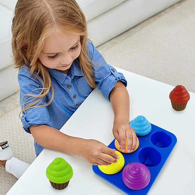 Cupcake Toy Toddler Toy Learning Colors and Shape-Shape Sorting Toys for Toddlers-Geometry Manipulatives Toddler Sensory Toys for Kids 1-3 - Child Montessori Toys for 18 Month Old Girls Boys