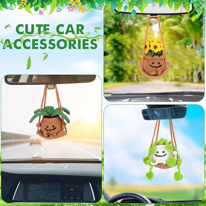 Crochet Kit for Beginners - 3 PCS Potted Plants Crochet Kit with Step-by-Step Video Tutorials, Beginner Crochet Kits for Adults Kids, Potted Plant with Swing Crocheting Set