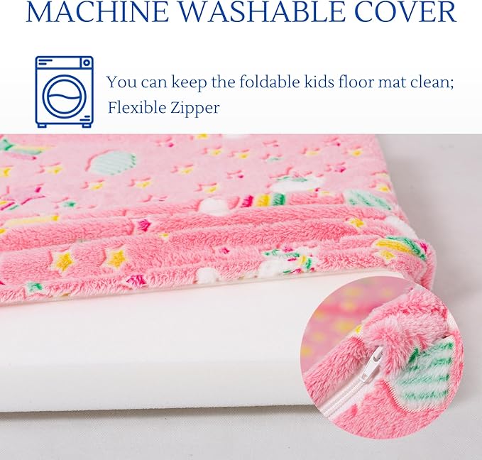 MeMoreCool Kids Floor Futon Mattress Large 6x4 FT, Thicken Foam Tatami Mattress for Children Play Area, Foldable Sleeping Pad Crawling Tatami Mat for Playroom, Pink Rainbow