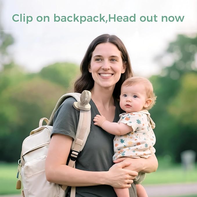 Momcozy Portable Fan with Clip | 4-Speed Mini-Fan for Carrier | Personal Fans Ultra Lighter 0.26lb | Gaps ≤4.5mm | Handheld Cooling | Rechargeable Rotate for Diaper Backpack/Stroller/Carrier/Chair
