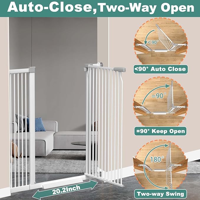 40.5" Extra Tall Baby Gate, 57.5"-60.2" Extra Wide Long Dog Pet Gate Indoor, Adjustable Safety Child Gate No Drill, Metal Auto Close Pet Proof Tall Gate for Stairs Doorway Kids, White
