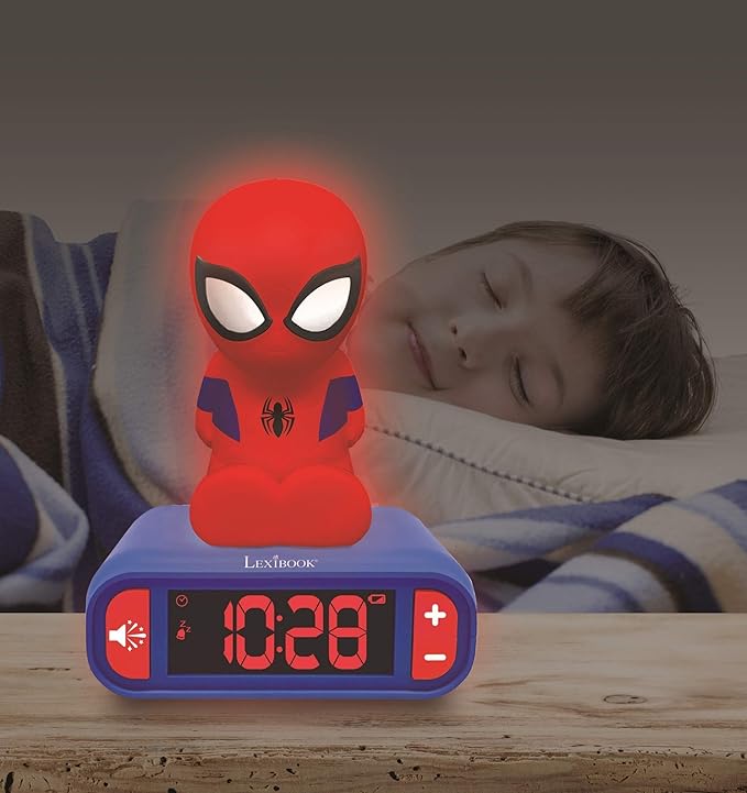 LEXiBOOK - Marvel Spider-Man Digital Alarm Clock with Night Light Snooze and Marvel Spider Man Superheroes Sound Effects - Boys Clock - Luminous Spiderman, Blue - RL800SP