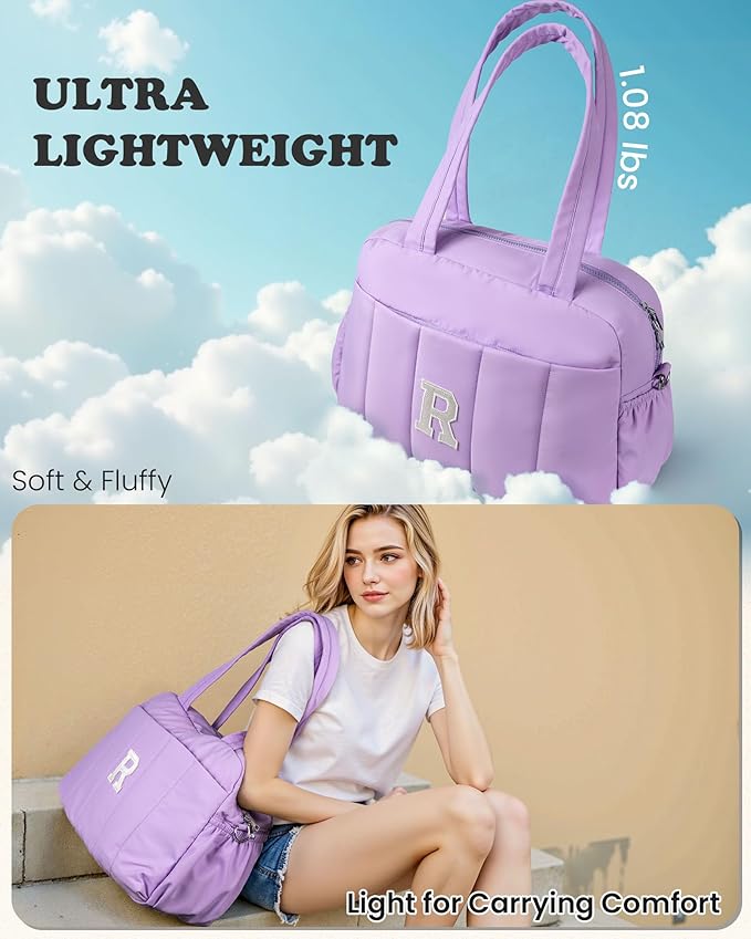 College Gifts for Women-Initial Duffle Bag, Carry On Bags for Women，Overnight Bag with Wet Pocket，Lightweight Travel Bags Personalized Gym Tote with Makeup Pouch