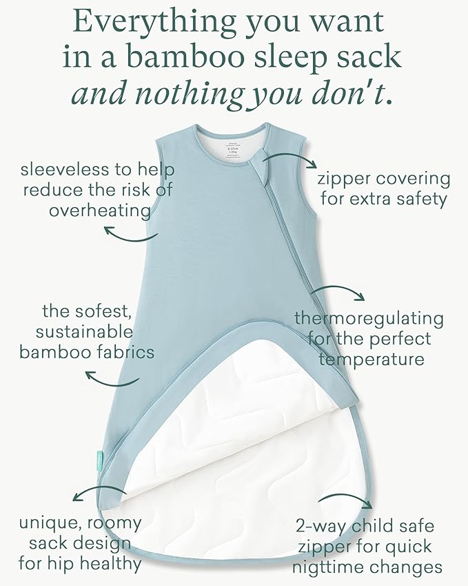 Supersoft Sleep Sack 1.0 TOG, Premium Bamboo Viscose Baby Sleeping Bag 2-Way Zipper Sleep Sack Baby Wearable Blanket