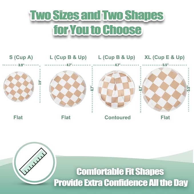 wegreeco Nursing Breast Pads (14 Pack) + Laundry Bag & Travel Storage Bag, 4.7 inch Option - Washable & Reusable Breastfeeding Nursing Pads (Light Coffee Checkerboard, Large, Plain Shape)