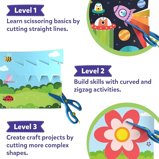 Skillmatics Scissor Skills Activity Book - Snip Snip, 25 Fun Cutting & Creative Activities for Preschoolers, 2 Child-Safe Scissors, Fine Motor Skills Craft Kit, Gifts for Kids Ages 3, 4, 5, 6, 7